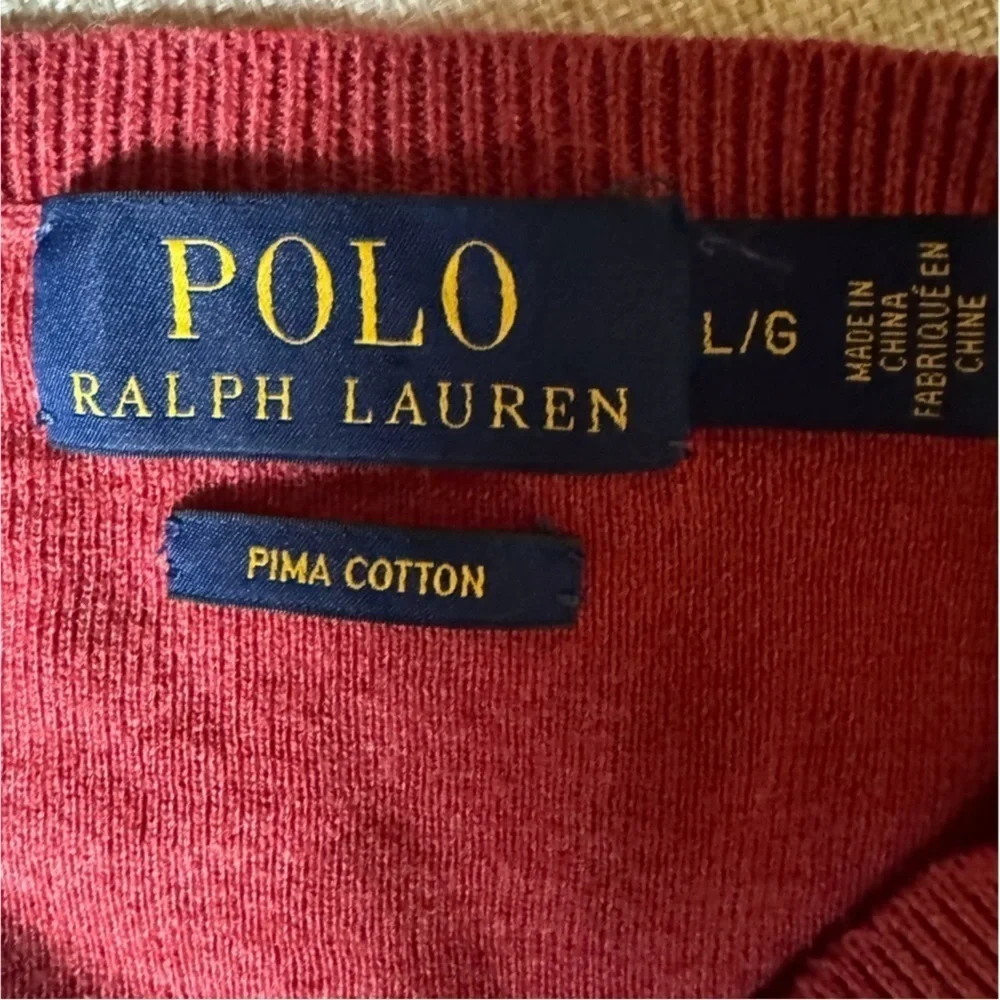 Polo by Ralph Lauren red Pima cotton v-neck sweater Size Large